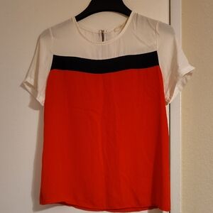 Women's Colorblock Short Sleeve Top - White, Black & Red